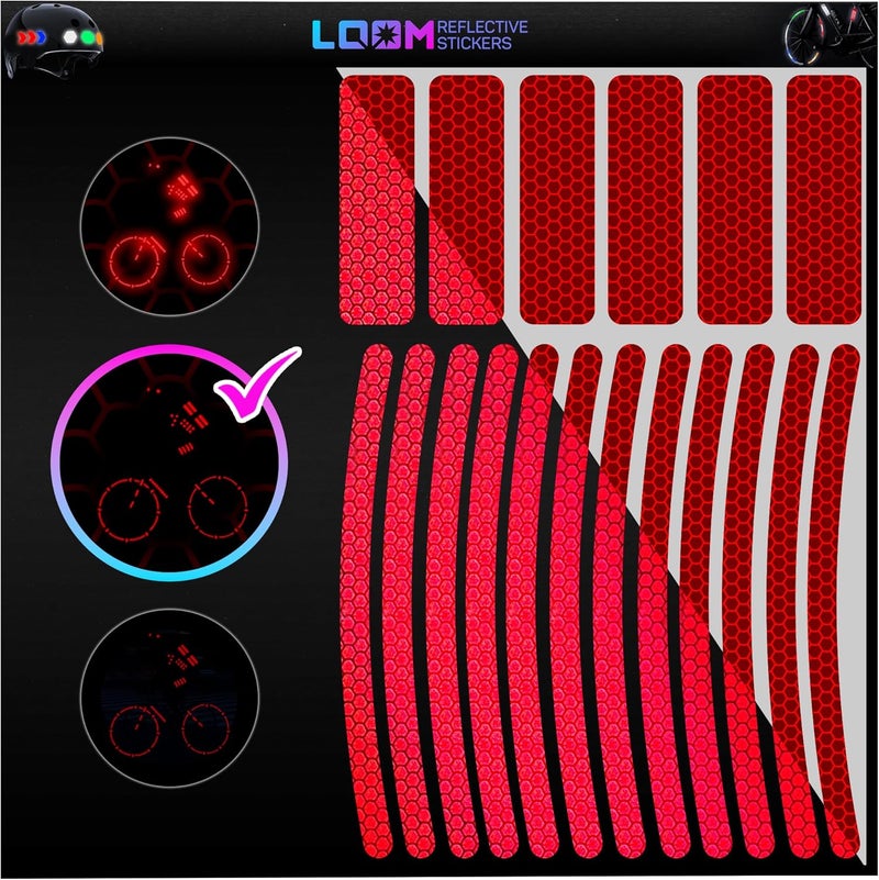 Loom Reflective Stickers for Bikes Rims | 18pc Red | Reflective Tape for Motorcycle Helmet Decals and Bike Reflectors | Hi Vis Bicycle reflectors, Mailbox Stickers - Image 1